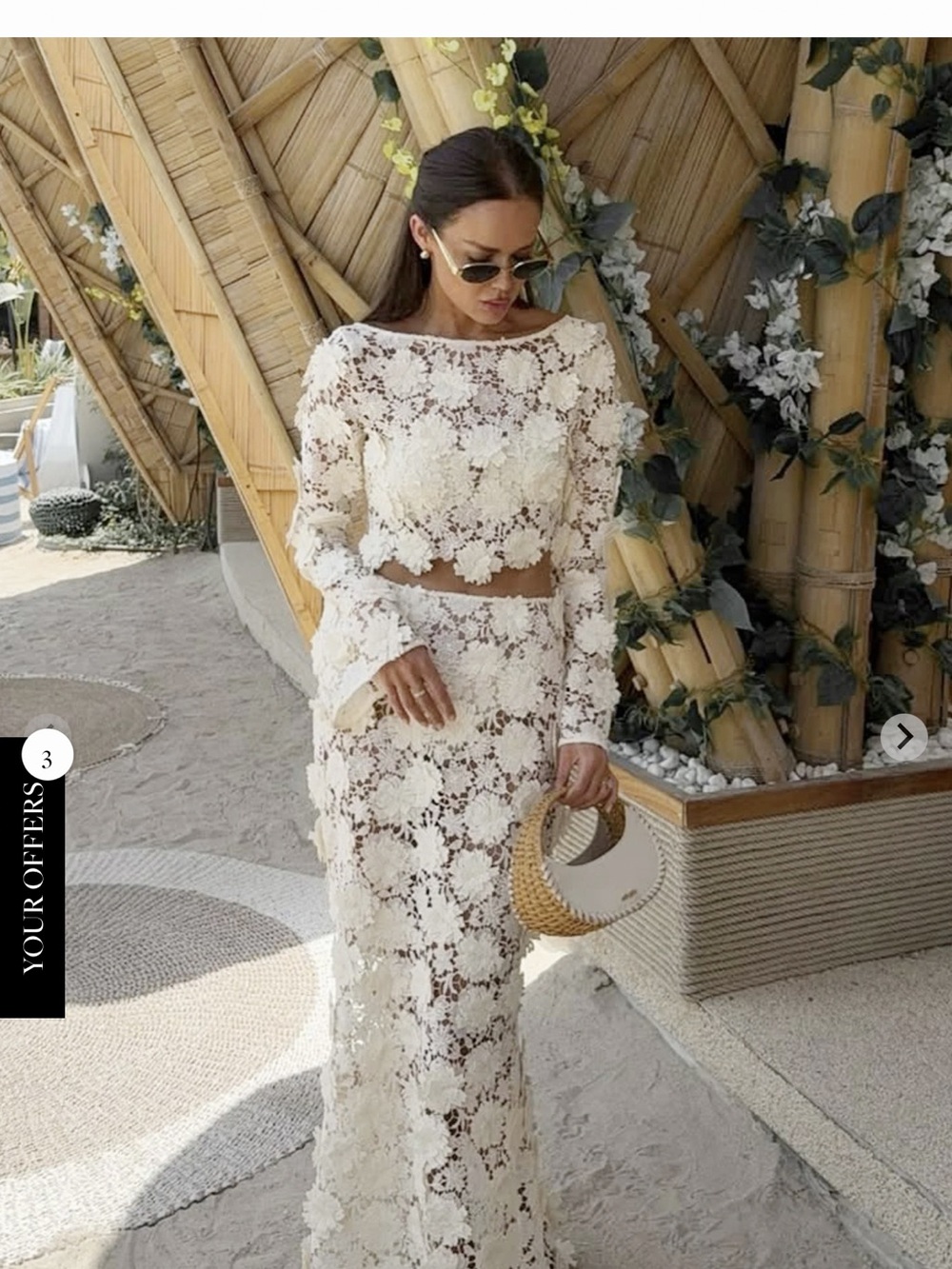 Club London Ivory Lace Crochet Maxi Skirt Set M
